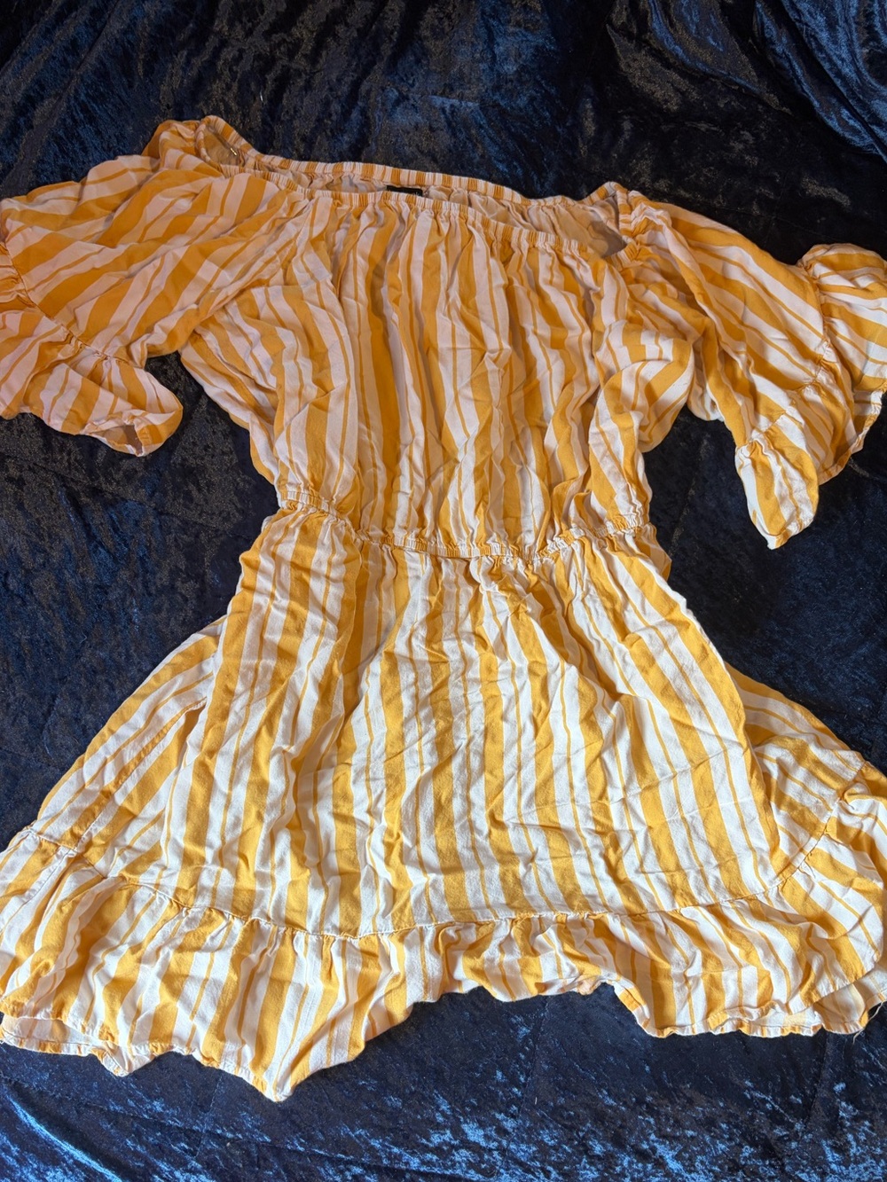 New Look Yellow and White Striped Off-Shoulder Dress